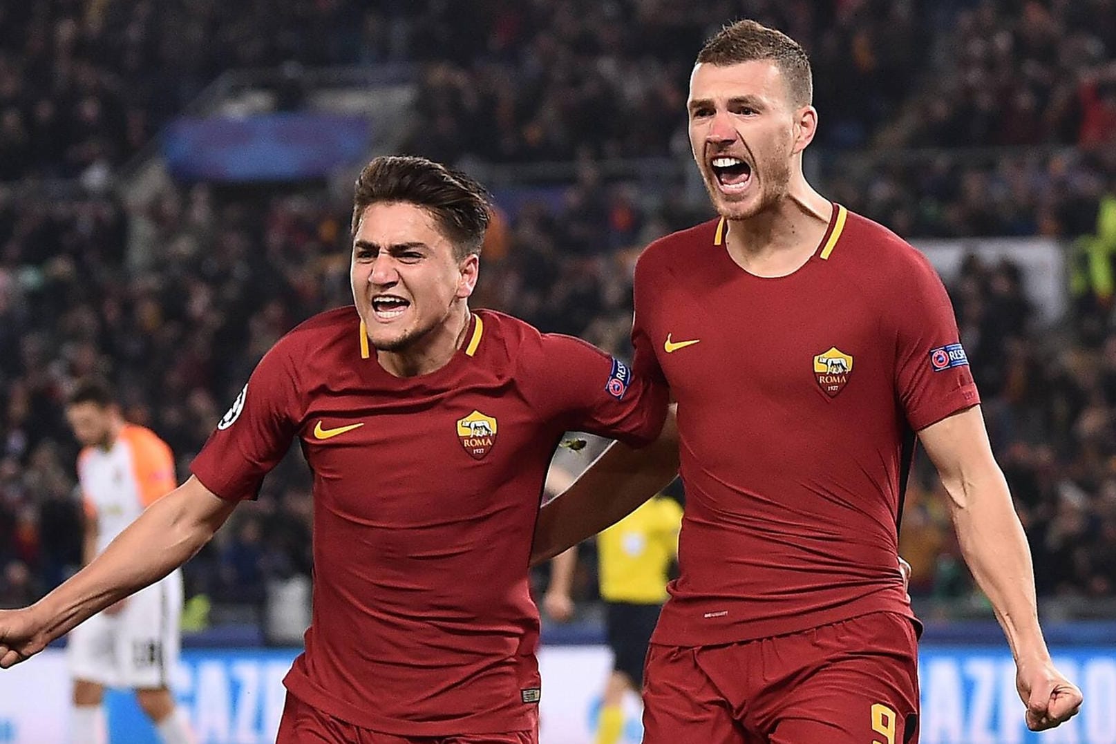 Cengiz Ünder (l.) und Edin Džeko jubeln: Die Roma strotzt vor neuem Selbstbewusstsein.