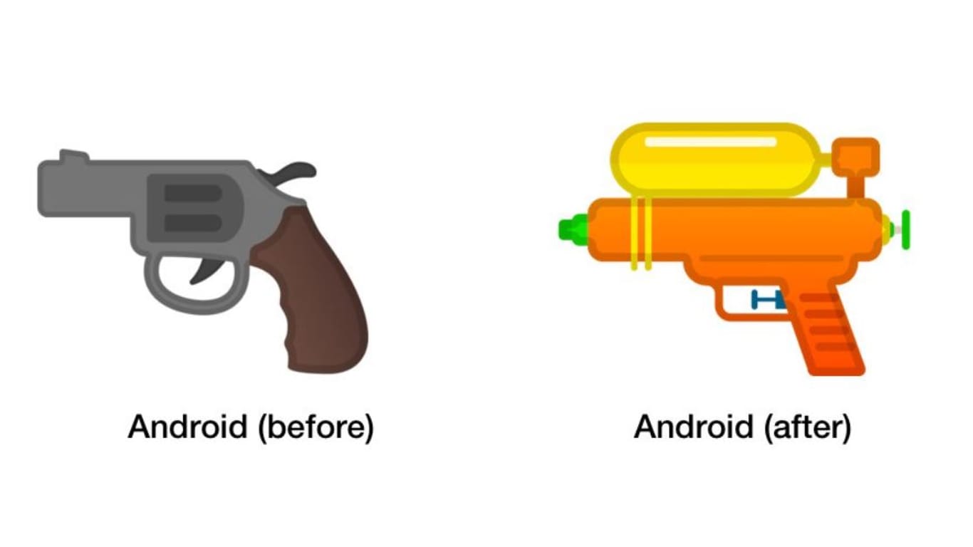 Vorher, nacher: So soll die Spielzeugwaffe auf den Google-Plattformen aussehen.