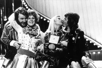 Nach dem Eurovisions-Sieg 1974: Benny Andersson, Anni-Frid Lyngstad, Agnetha Fältskog und Björn Ulvaeus (v.