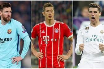 Verschiedene Stürmerwelten: Messi, Lewandowski und Ronaldo (v. li.).