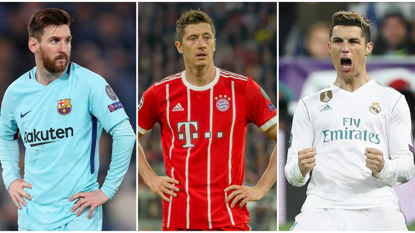 Verschiedene Stürmerwelten: Messi, Lewandowski und Ronaldo (v. li.).