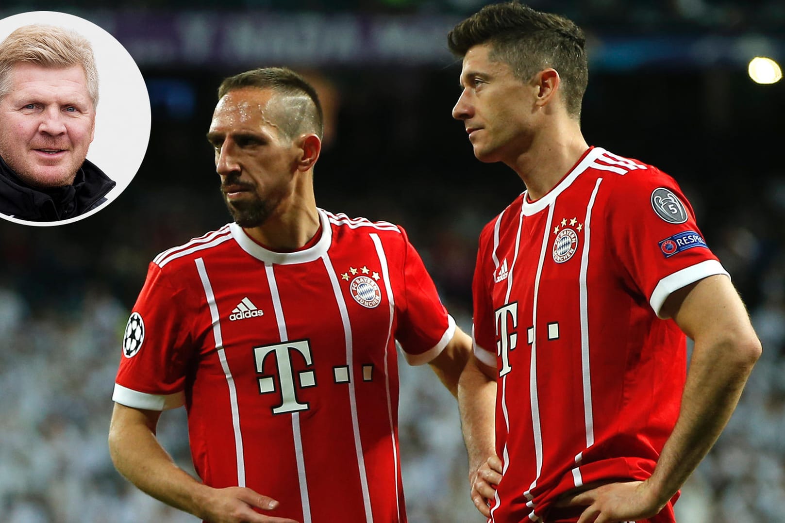 Franck Ribéry (m.) und Robert Lewandowski (r.) beim bitteren Aus gegen Real. Stefan Effenberg haben die Bayern begeistert, auch wenn es mit dem Traum vom Triple nun vorbei ist.