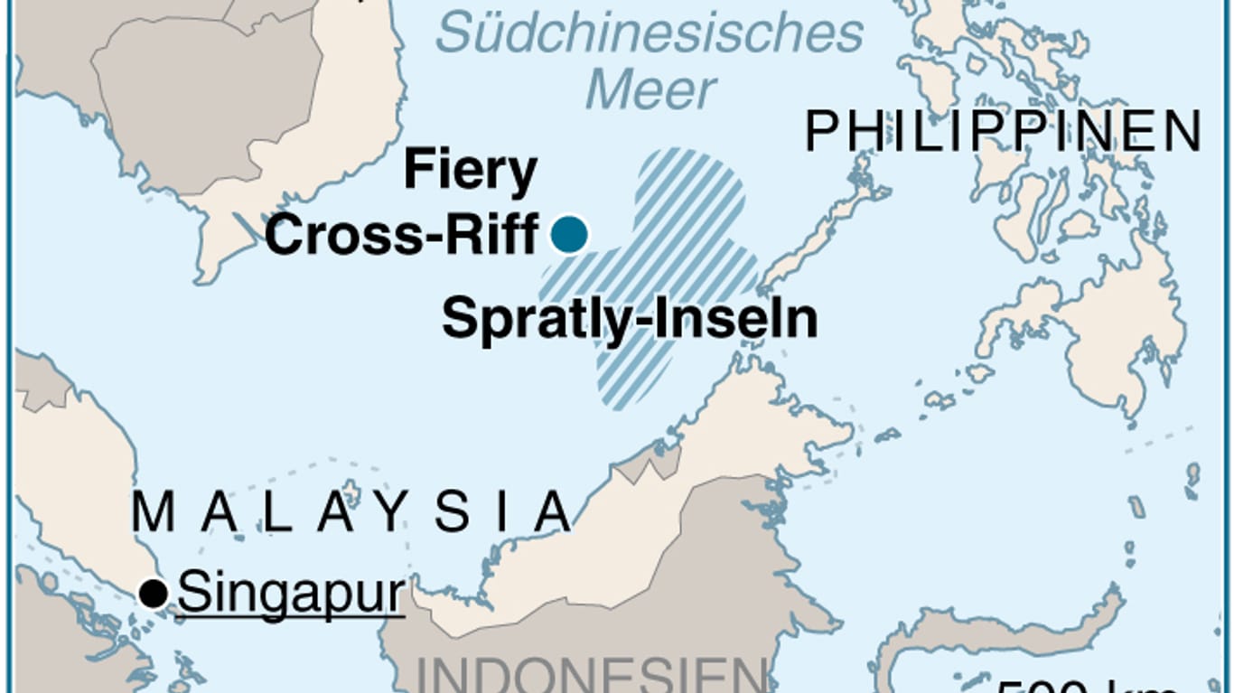 Karte zum Südchinesischen Meer mit den umstrittenen Spratly-Inseln.