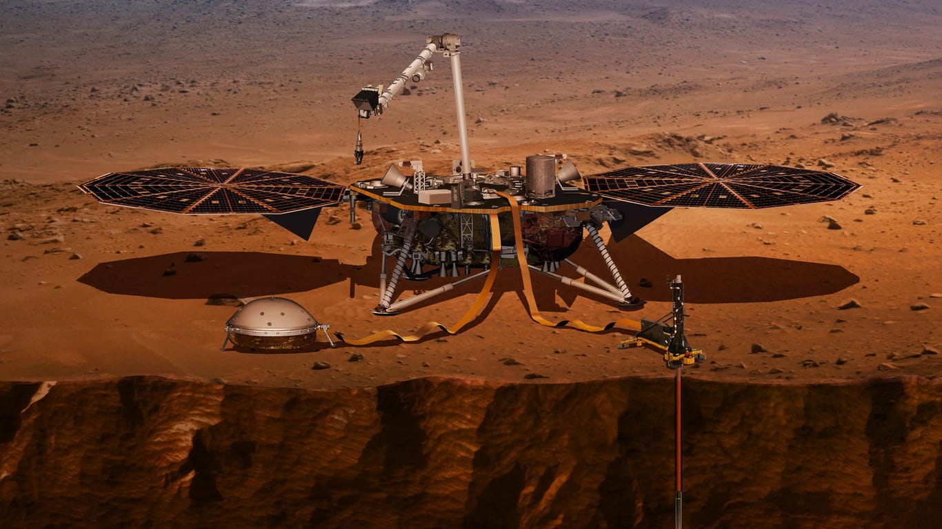 Visualisierung des "InSight"-Landefahrzeugs: Die Nasa will den Mars und seine inneren Strukturen noch mehr unter die Lupe nehmen.