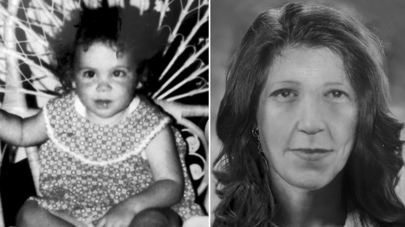 Die vermisste Katrice vor 36 Jahren (l.) und wie sie heute aussehen könnte (Fotomontage der Polizei, r.).