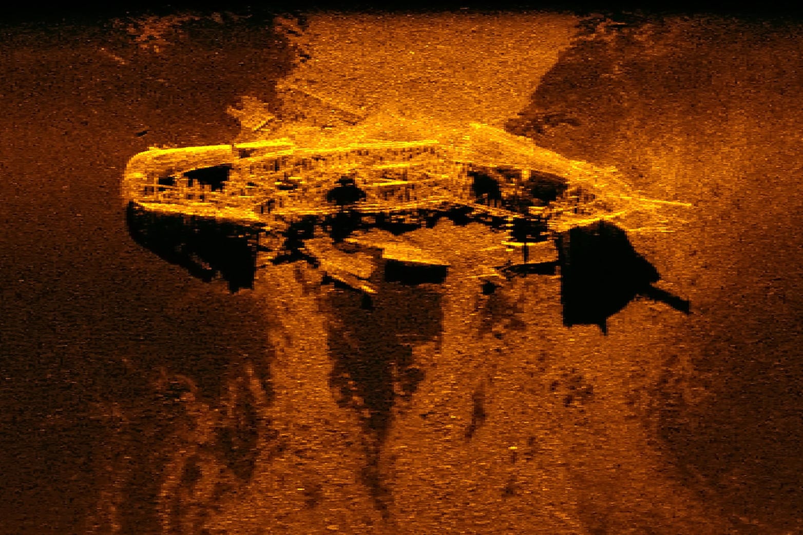 Sonaraufnahme eines der beiden Schiffswracks, die bei der Suche nach MH370 entdeckt wurden: Bei den Schiffen handelte es sich wohl um zwei britische Kohlefrachter.