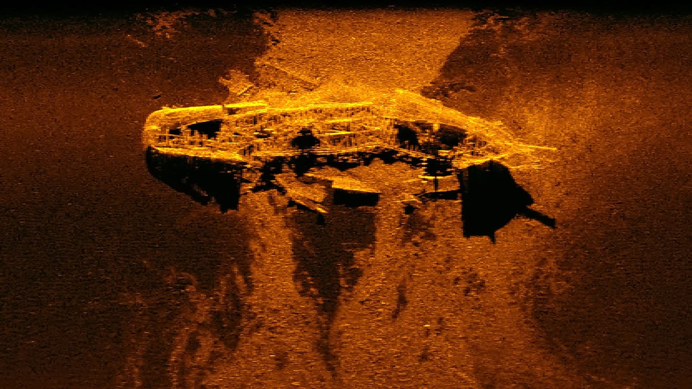 Sonaraufnahme eines der beiden Schiffswracks, die bei der Suche nach MH370 entdeckt wurden: Bei den Schiffen handelte es sich wohl um zwei britische Kohlefrachter.