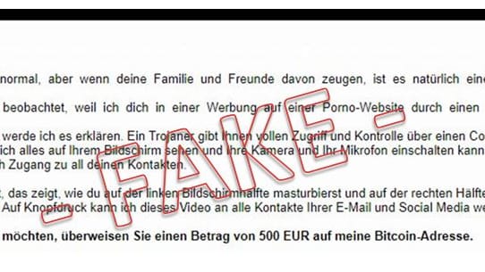 Ein Beispiel der Erpressungs-E-Mail: Die Polizei warnt davor, auf die Masche hereinzufallen.