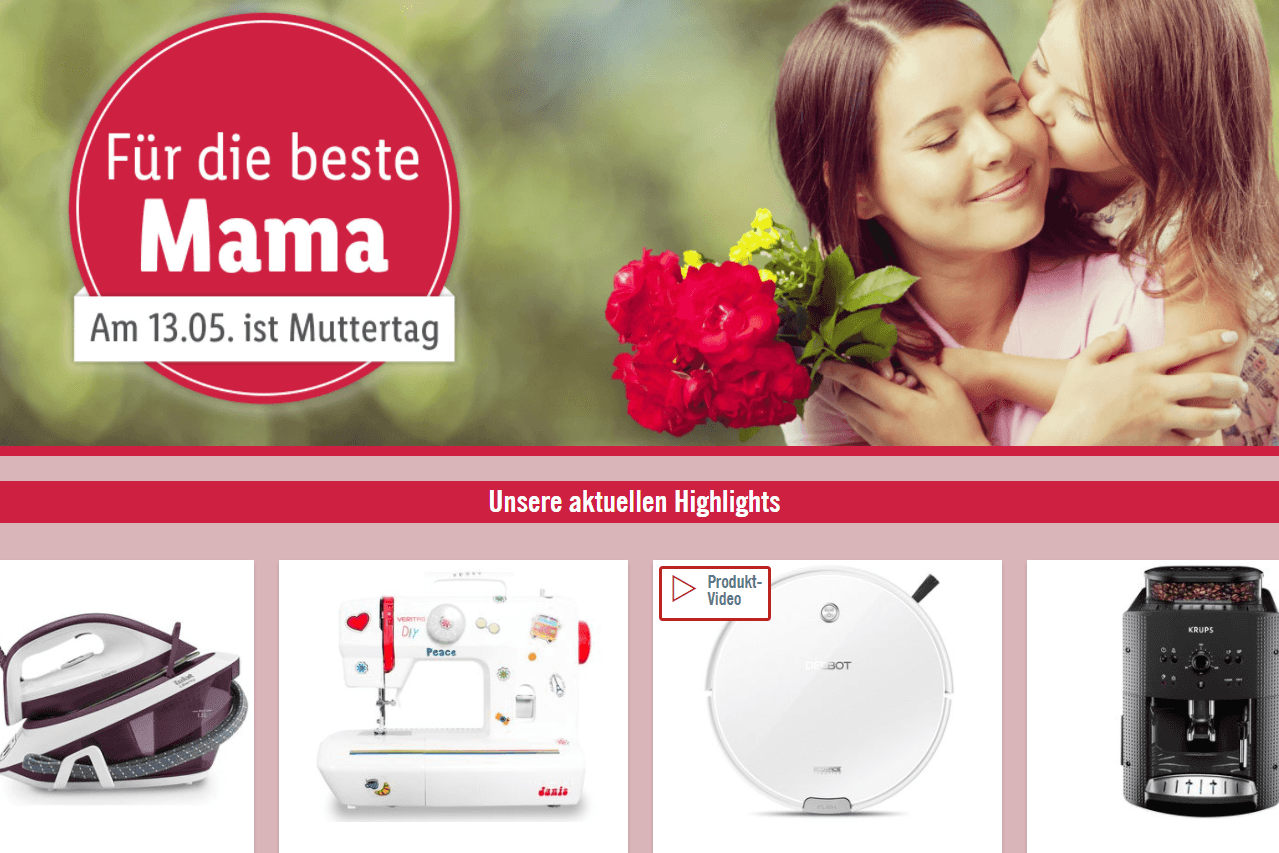 Unter der Überschrift "Für die beste Mama" wirbt Lidl mit Bügeleisen und Co.