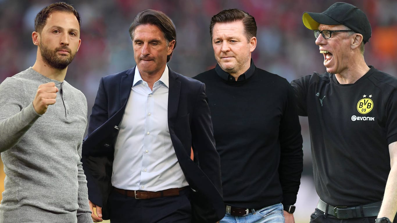Tedesco, Labbadia, Titz und Stöger (v.l.): Für diese Bundesliga-Trainer geht es am 33. Spieltag um viel.