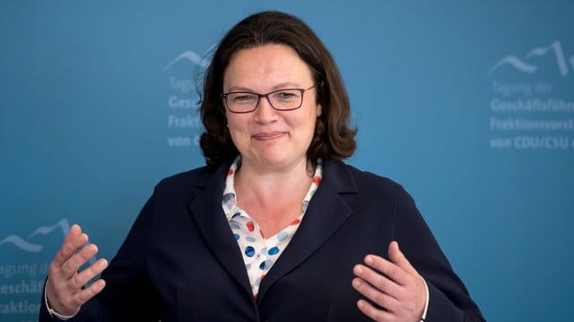 SPD-Chefin Andrea Nahles: "Wir sind ein starkes Land und freuen uns, wenn wir sehen, dass es möglicherweise zusätzliche Spielräume bei den Sozialabgaben gibt, ganz konkret bei der Arbeitslosenversicherung. SPD-Chefin Andrea Nahles: "Wir sind ein starkes Land und freuen uns, wenn wir sehen, dass es möglicherweise zusätzliche Spielräume bei den Sozialabgaben gibt, ganz konkret bei der Arbeitslosenversicherung.
