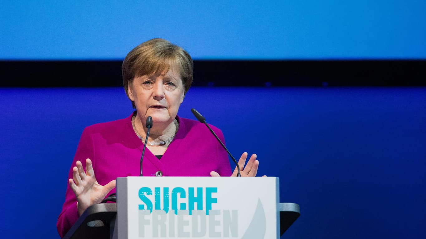 Kanzlerin Angela Merkel auf dem Kirchentag in Münster: Den Ausstieg der USA aus dem Atomabkommen nannte sie einen "Grund großer Sorge".