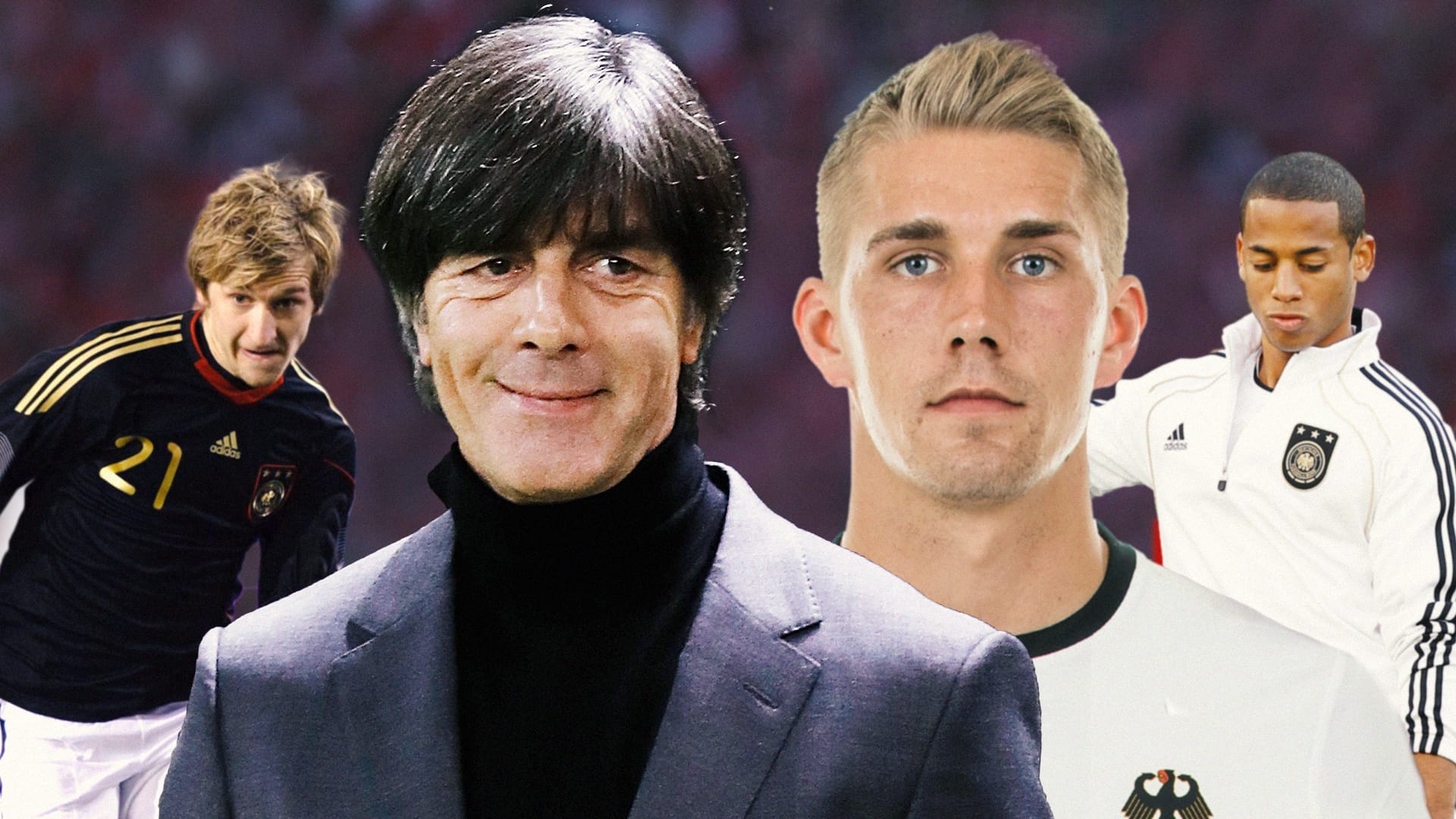 Immer für eine Überraschung gut: Bundestrainer Joachim Löw (2. v. l.) sorgte vor vergangenen Turnieren mit den Nominierungen von Marko Marin (l.), Dennis Aogo (r.) und nun Nils Petersen für Aufsehen.