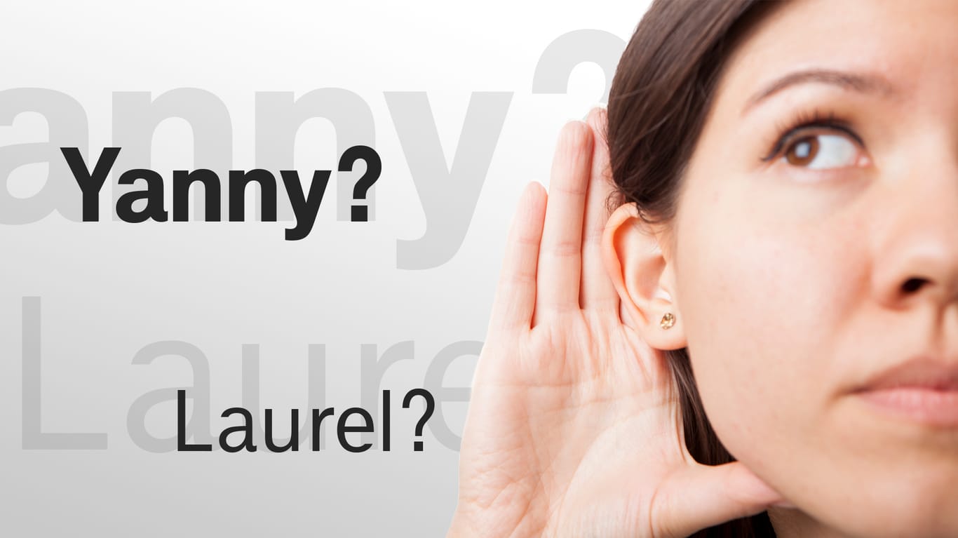 Eine Frage legt die Hand an ihr Ohr. Die Frage ist, ob sie "Yanny" oder "Laurel" hört.