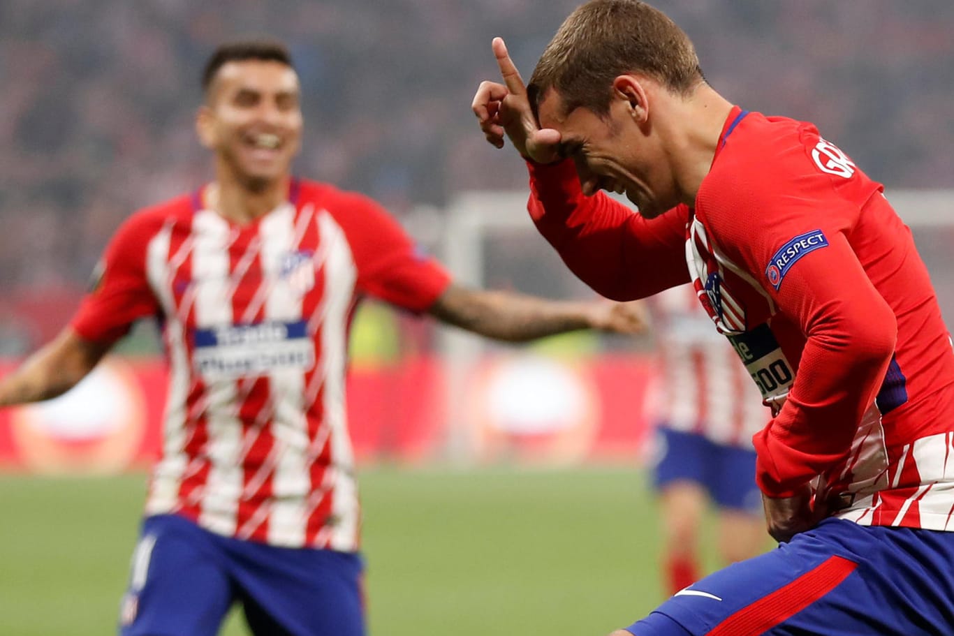Sehr individueller Jubel: Atletico Madrids Antoine Griezmann nach seinem zweiten Treffer gegen Marseille.