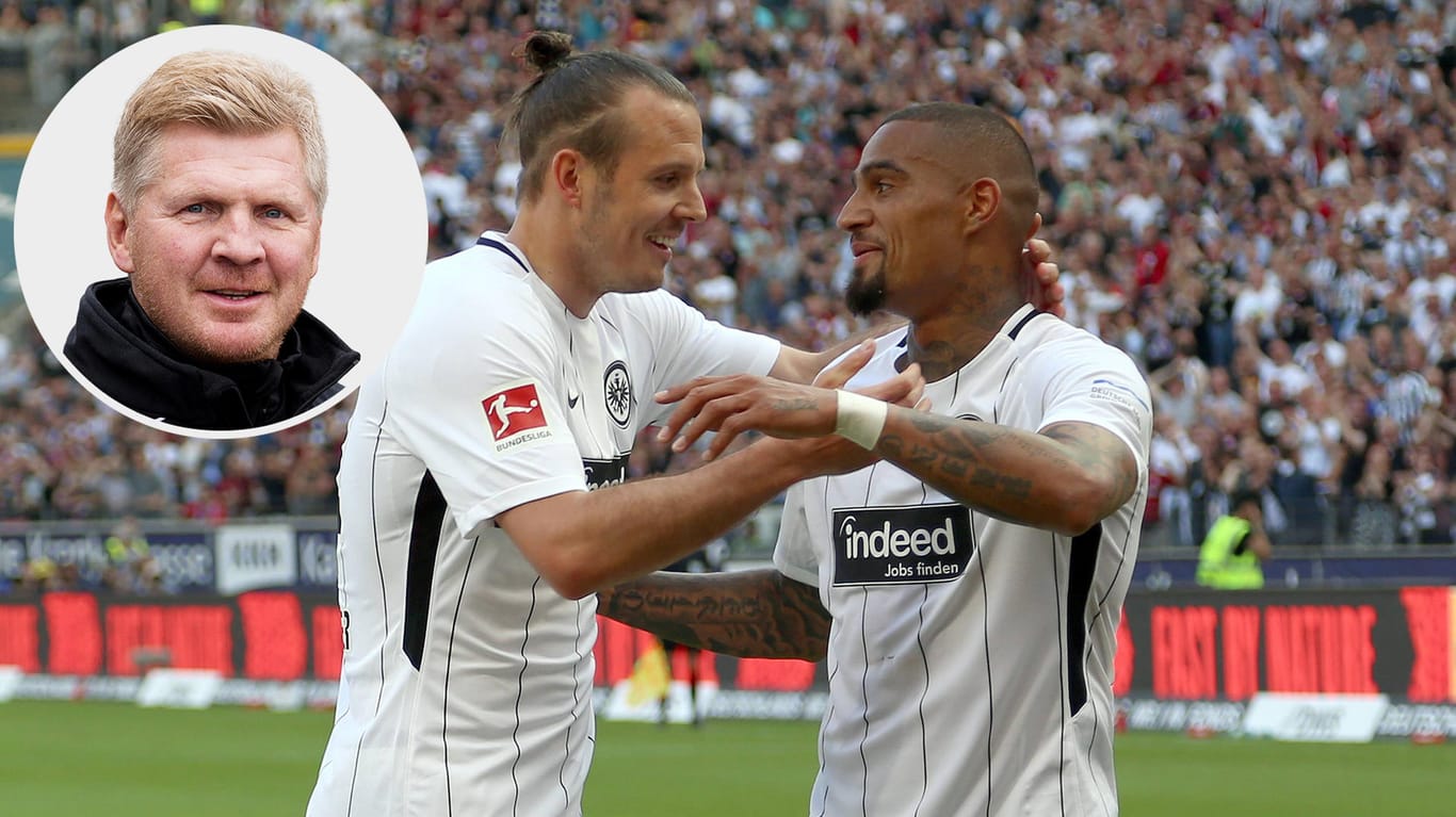 Alexander Meier und Kevin-Prince Boateng feiern das Frankfurter Tor zum 3:0 gegen den Hamburger SV am letzten Bundesliga-Spieltag. Stefan Effenberg erklärt in seiner Kolumne, wie sie auch gegen Bayern jubeln können.
