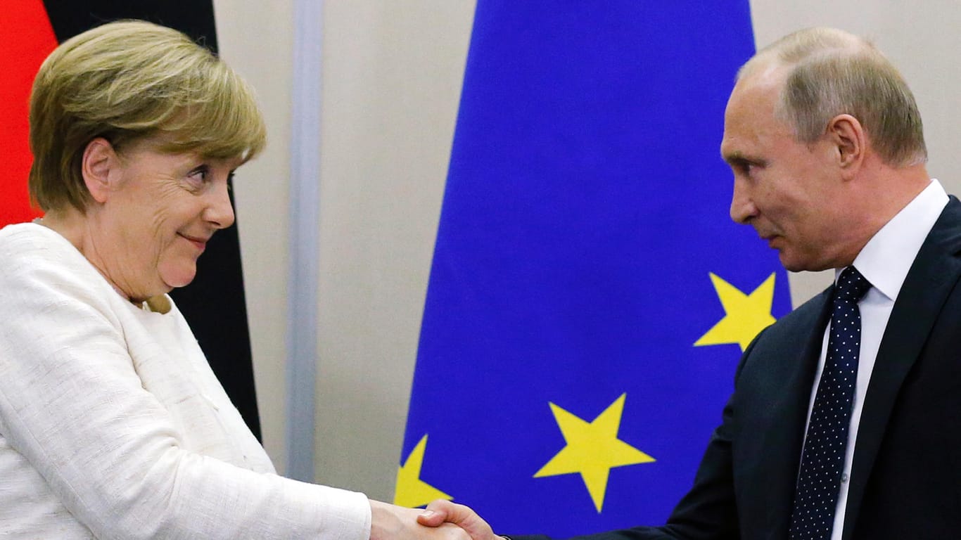 Angela Merkel schüttelt Wladimir Putin in Sotschi die Hand: Beim Gipfel der beiden Staatschefs war die Gaspipeline Nord Stream 2 ein Hauptthema.