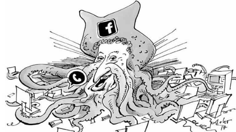 Mark Zuckerberg als Krake: Zeichner Burkhard Mohr veröffentlichte 2014 diese Karikatur in der Süddeutschen Zeitung.