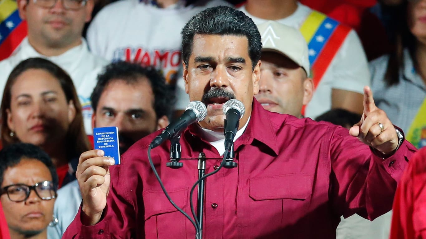 Nicolás Maduro, Präsident von Venezuela, spricht während einer Veranstaltung im Rahmen der Präsidentenwahl: Mehr als die Hälfte der Bevölkerung beteiligte sich nicht an den Wahlen.