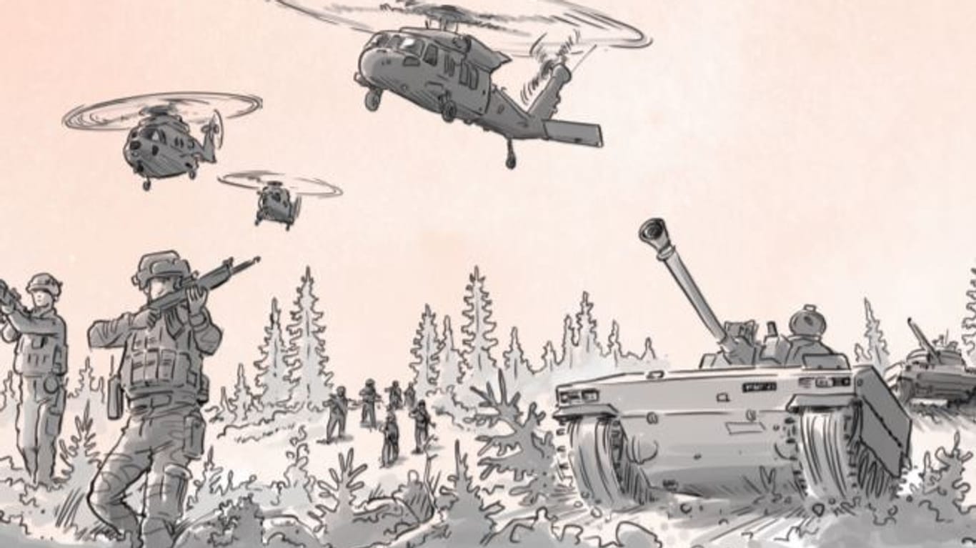 Eine Illustration aus der Broschüre "Falls Krise oder Krieg kommt": Die schwedische Regierung verteilt das Handbuch an alle Haushalte des Landes.