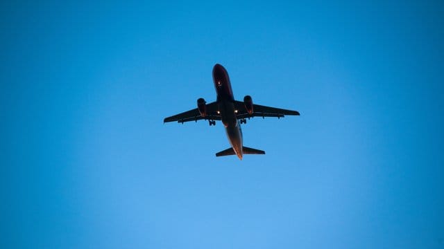 Ein Flugzeug vor wolkenlosem Himmel.