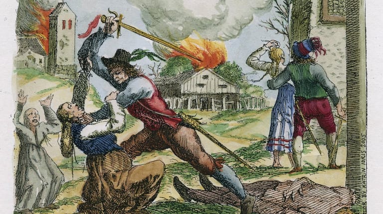 Plündernde Soldaten: Im Dreißigjährigen Krieg wurden Bauern immer wieder Opfer von Übergriffen.