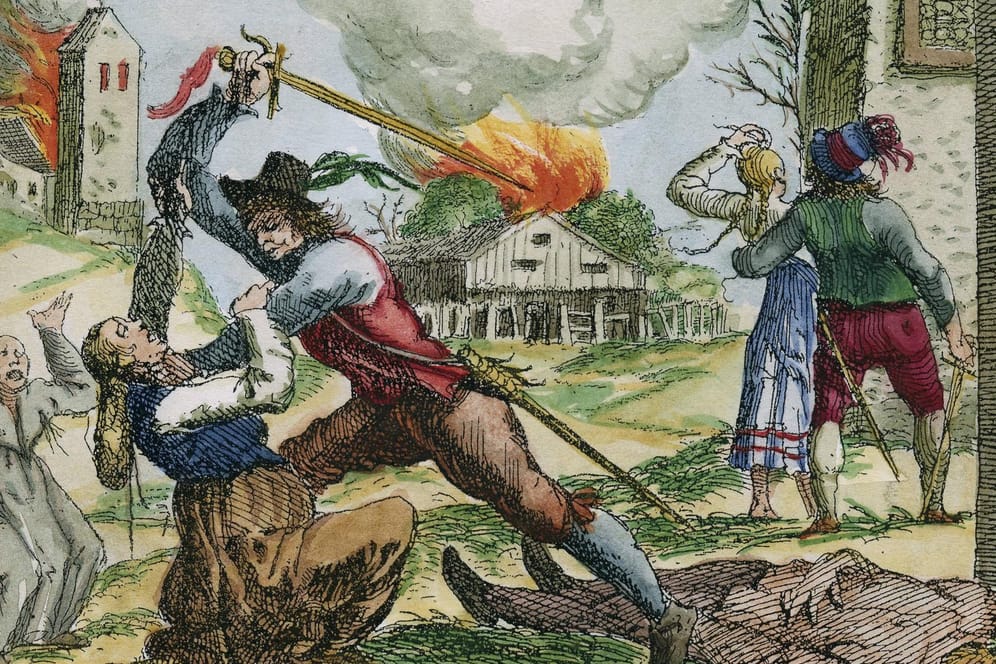 Plündernde Soldaten: Im Dreißigjährigen Krieg wurden Bauern immer wieder Opfer von Übergriffen.