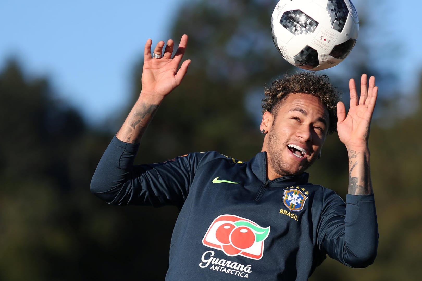 Brazil's soccer player Neymar trains at the Brazilian Soccer Confederation training center in Teresopolis