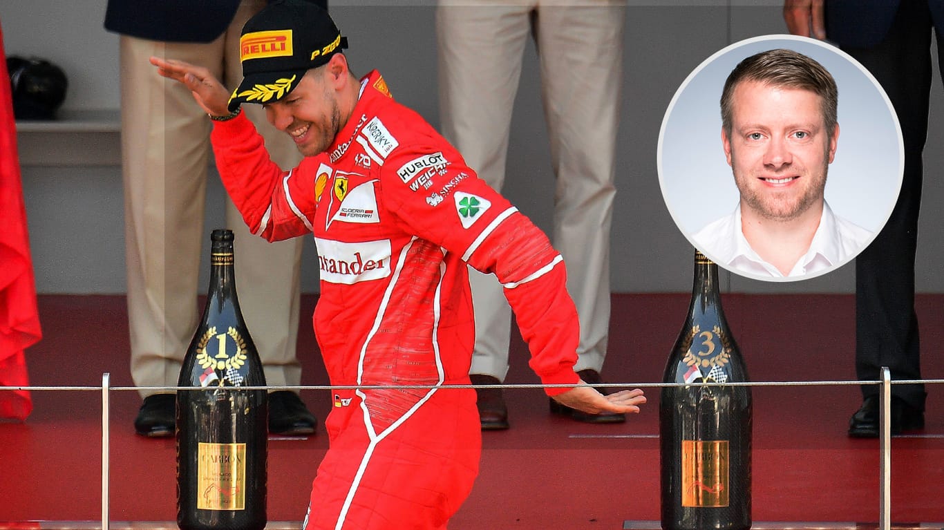 2017: Ausgelassen feierte Sebastian Vettel seinen Sieg beim Großen Preis von Monaco.