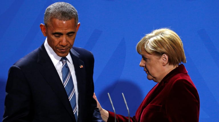 Barack Obama und Angela Merkel bei einer Pressekonferenz 2016 in Berlin: Die Wahl Trumps als Obamas Nachfolger soll für Merkel Ansporn für eine weitere Amtszeit gewesen sein.