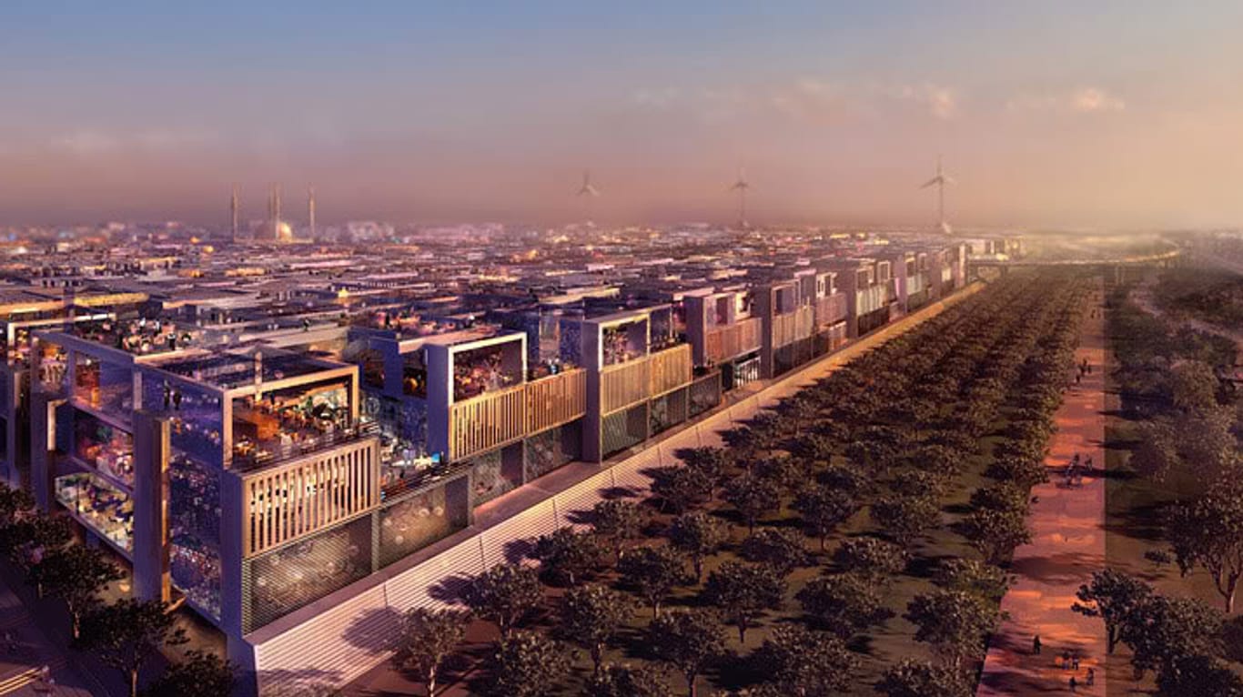 Masdar in den Vereinigten Arabischen Emiraten will die erste CO2-neutrale Stadt der Welt sein. Ob es gelingt? 2030 soll Masdar fertig sein.