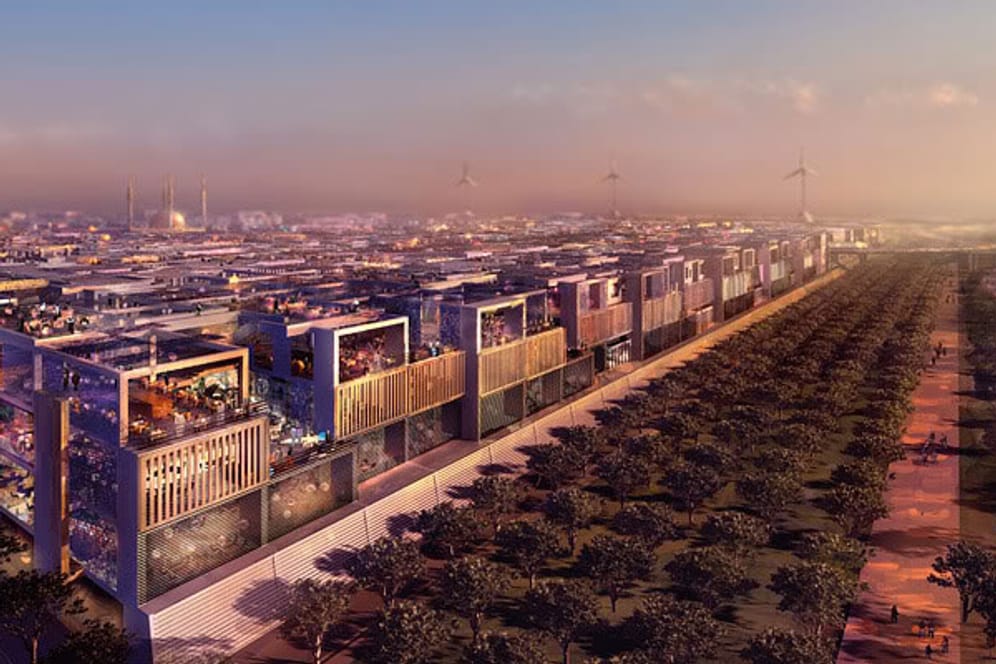Masdar in den Vereinigten Arabischen Emiraten will die erste CO2-neutrale Stadt der Welt sein. Ob es gelingt? 2030 soll Masdar fertig sein.