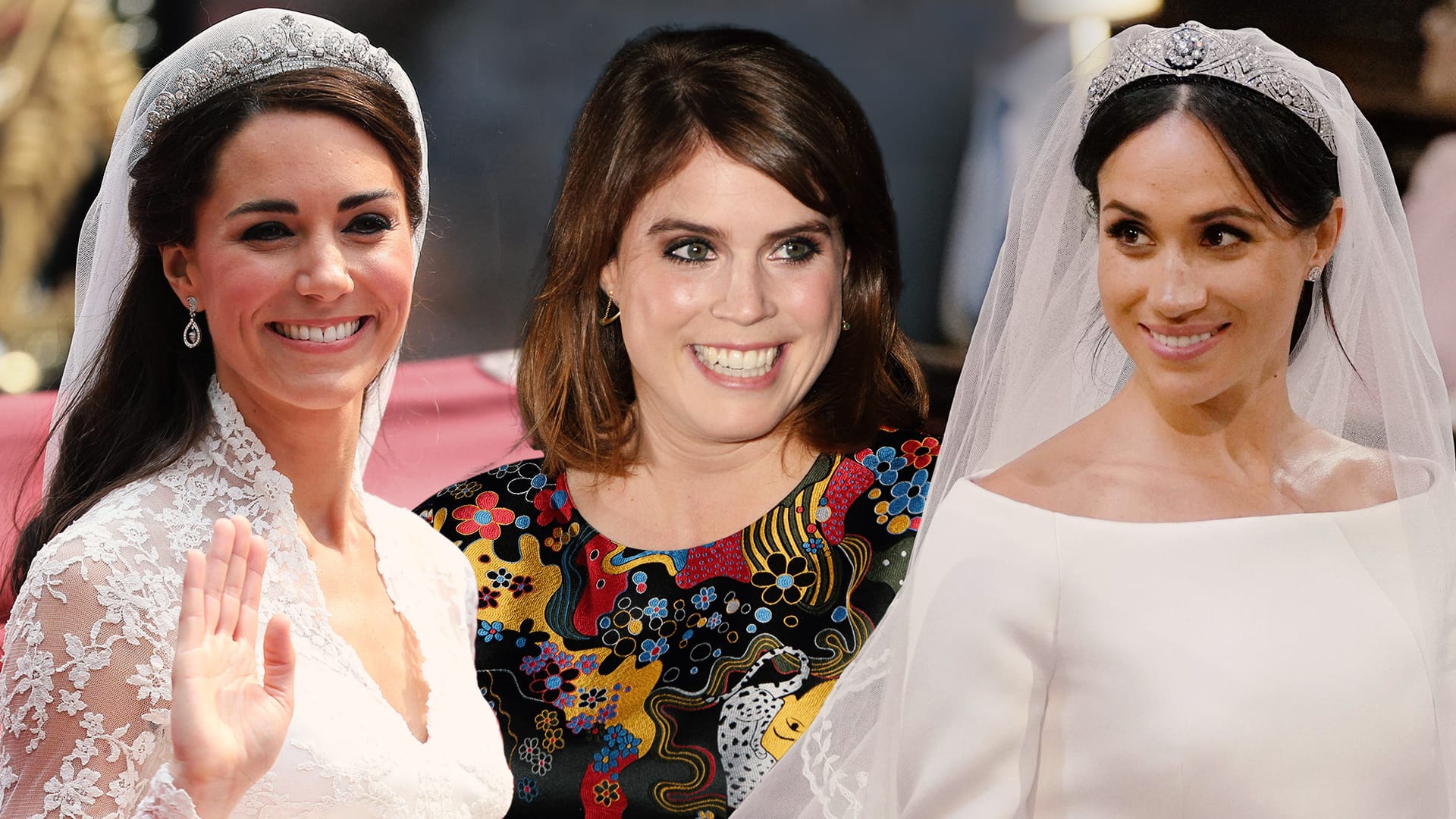 Die Hochzeiten im Vergleich: Herzogin Kate (l.) und Herzogin Meghan (r.) haben schon Ja gesagt, bei Prinzessin Eugenie (m.) ist es im Herbst soweit.