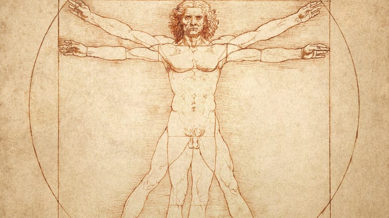 Der vitruvianische Mensch von Leonardo da Vinci: Die maskuline Proportionsstudie geht auf den antiken Architekten Vitruv zurück.