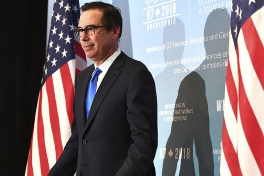 US-Finanzminister Steven Mnuchin spricht bei einer Pressekonferenz während des Treffes der G7-Finanzminister und Notenbankenchefs.