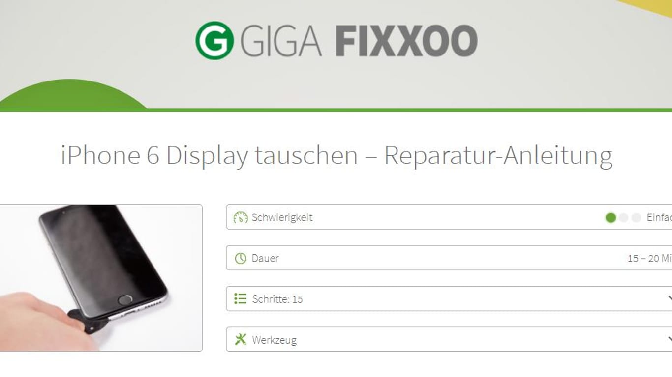 Die Reparatur-Anleitung bei Giga Fixxoo.
