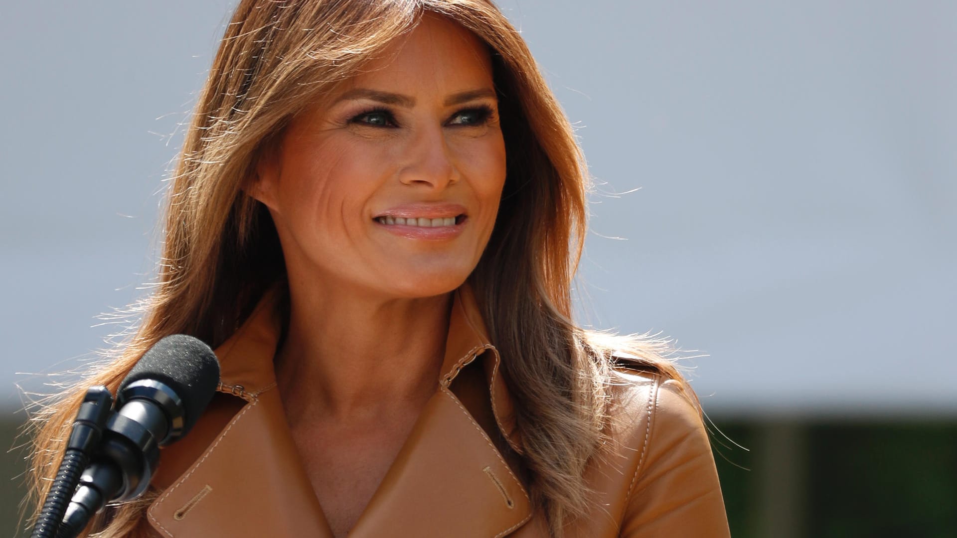 Melania Trump delivers remarks at the "launch of her initiatives" as first lady at the White House in Washington