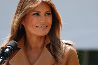 Melania Trump delivers remarks at the "launch of her initiatives" as first lady at the White House in Washington