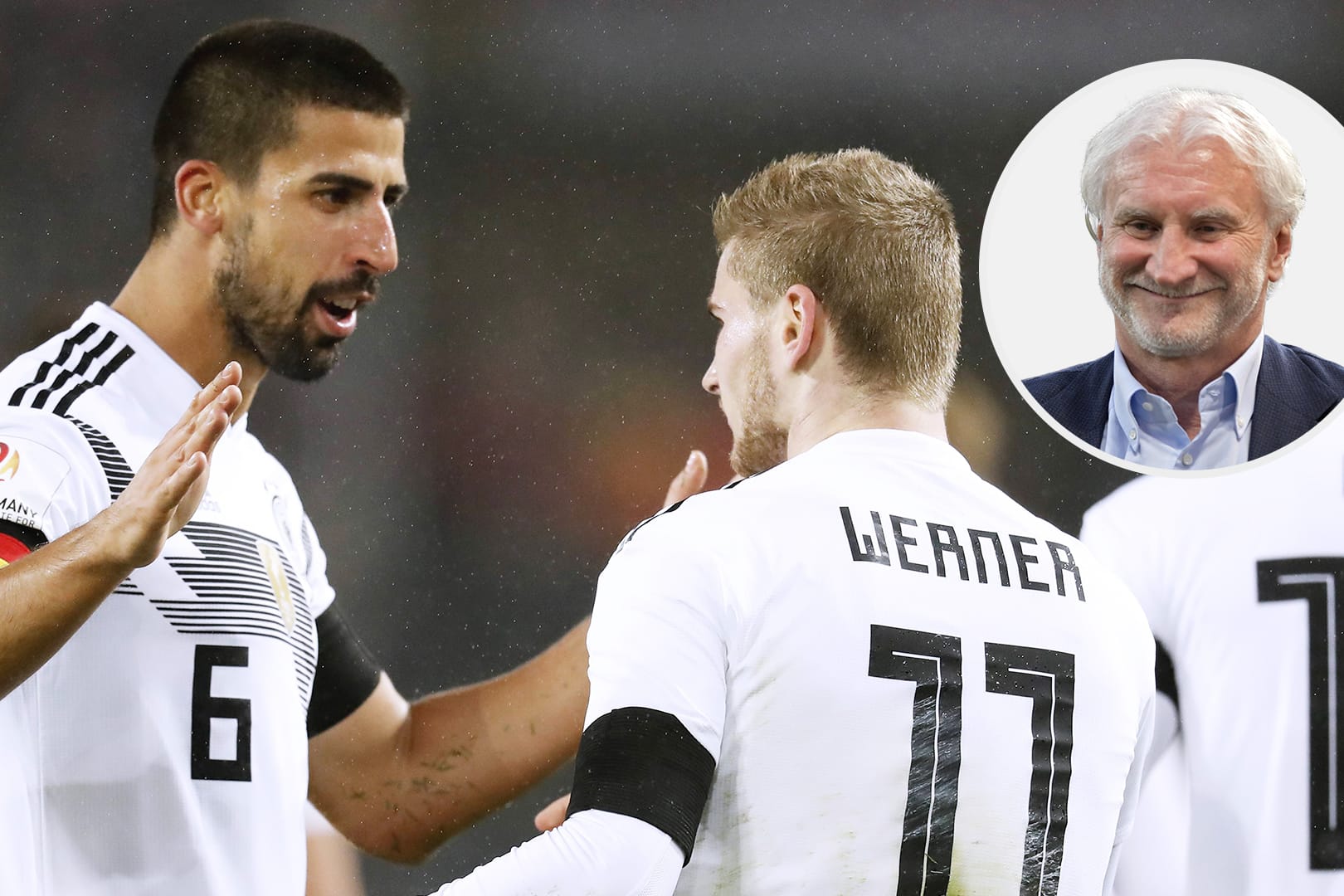 Sami Khedira (l.) und Timo Werner sind in Russland wohl gesetzt in der Nationalmannschaft. Ex-Bundestrainer Rudi Völler hat große Hoffnung, dass der DFB-Elf die Titelverteidigung gelingt.