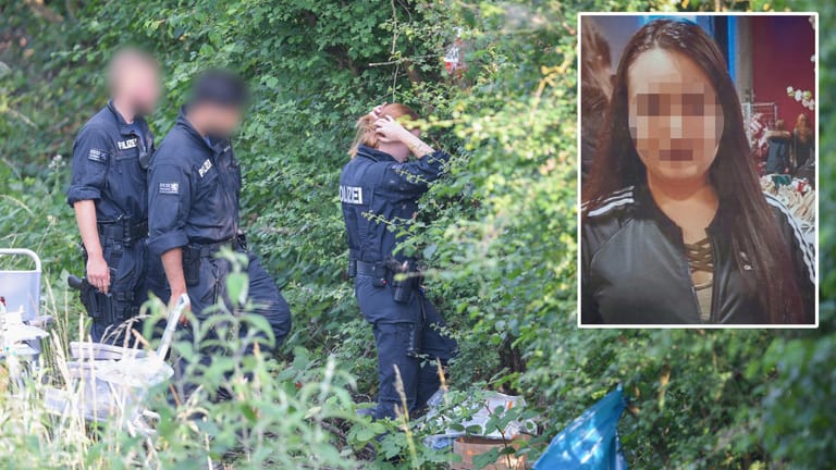 Polizisten nahe des Leichenfundortes in Wiesbaden-Erbenheim. Nun teilte die Polizei mit, dass es sich bei der Leiche um die 14-jährige Vermisste handelt.