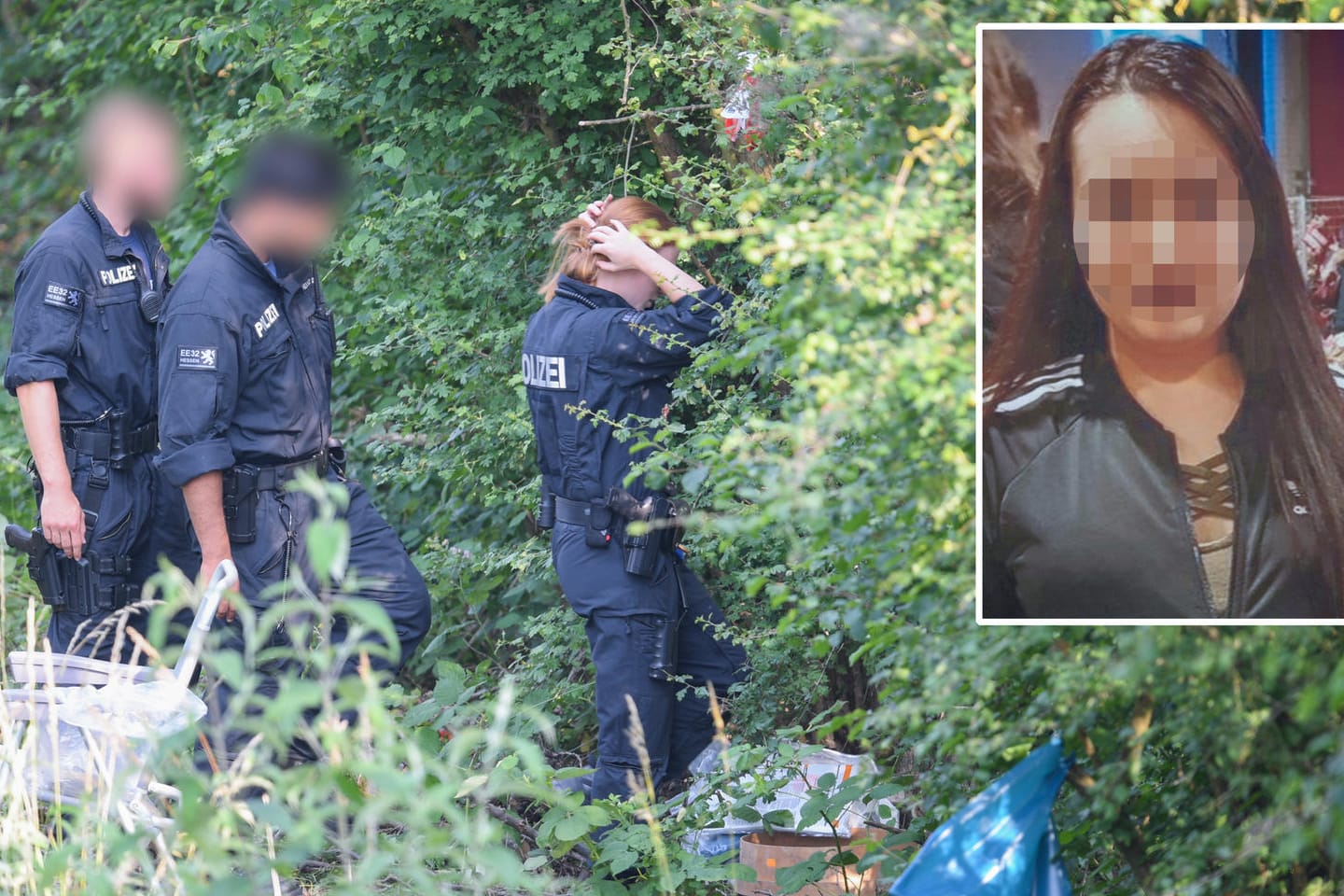 Polizisten nahe des Leichenfundortes in Wiesbaden-Erbenheim. Nun teilte die Polizei mit, dass es sich bei der Leiche um die 14-jährige Vermisste handelt.