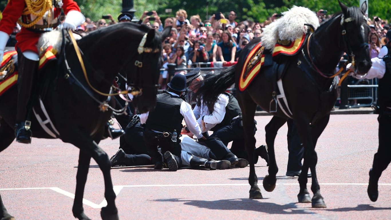 Zwischenfall bei der Parade: Lord Guthrie fiel vom Pferd und musste behandelt werden.