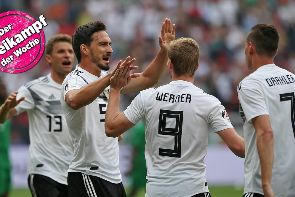 Das 1:0 gegen Saudi-Arabien in Leverkusen: Thomas Müller (v.l.), Mats Hummels, Timo Werner und Julian Draxler freuen sich über die Führung. Der Auftritt war insgesamt trotzdem überschaubar.