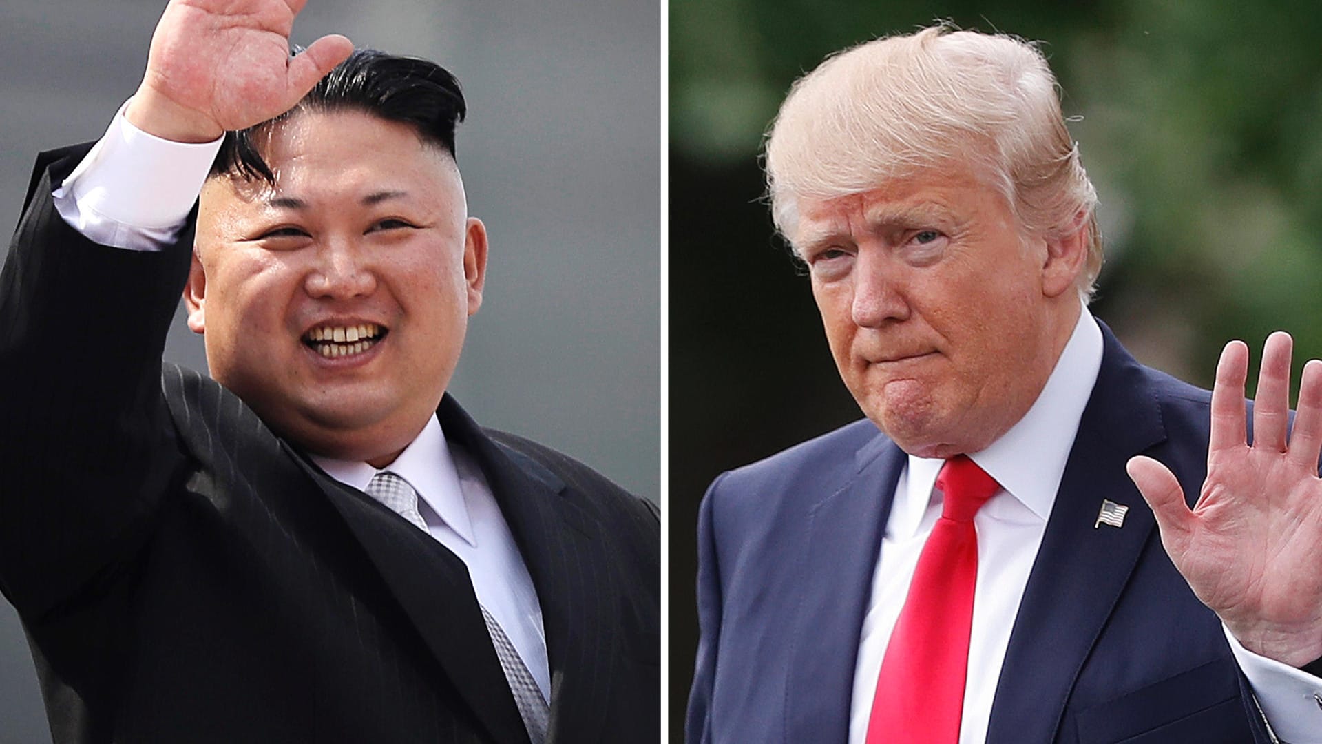 Fotocollage von Kim Jong Un und Donald Trump: Historisches Treffen in Singapur.