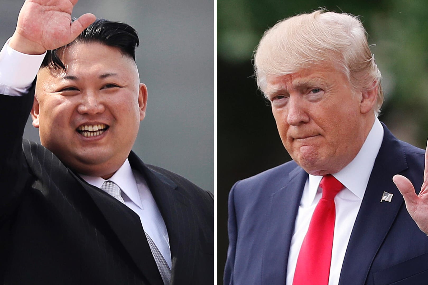 Fotocollage von Kim Jong Un und Donald Trump: Historisches Treffen in Singapur.