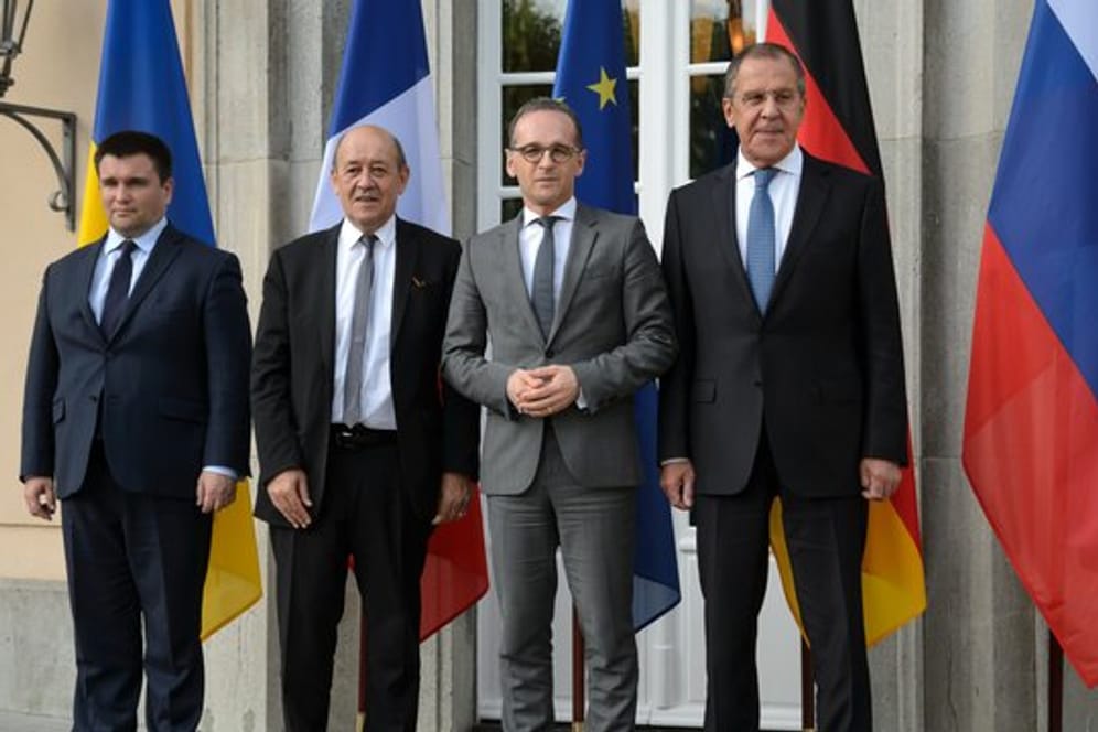 Außenministertreffen in Berlin (l-r): Pawlo Klimkin (Ukraine), Jean-Yves Le Drian (Frankreich), Heiko Maas (Deutschland) und Sergej Lawrow (Russland).
