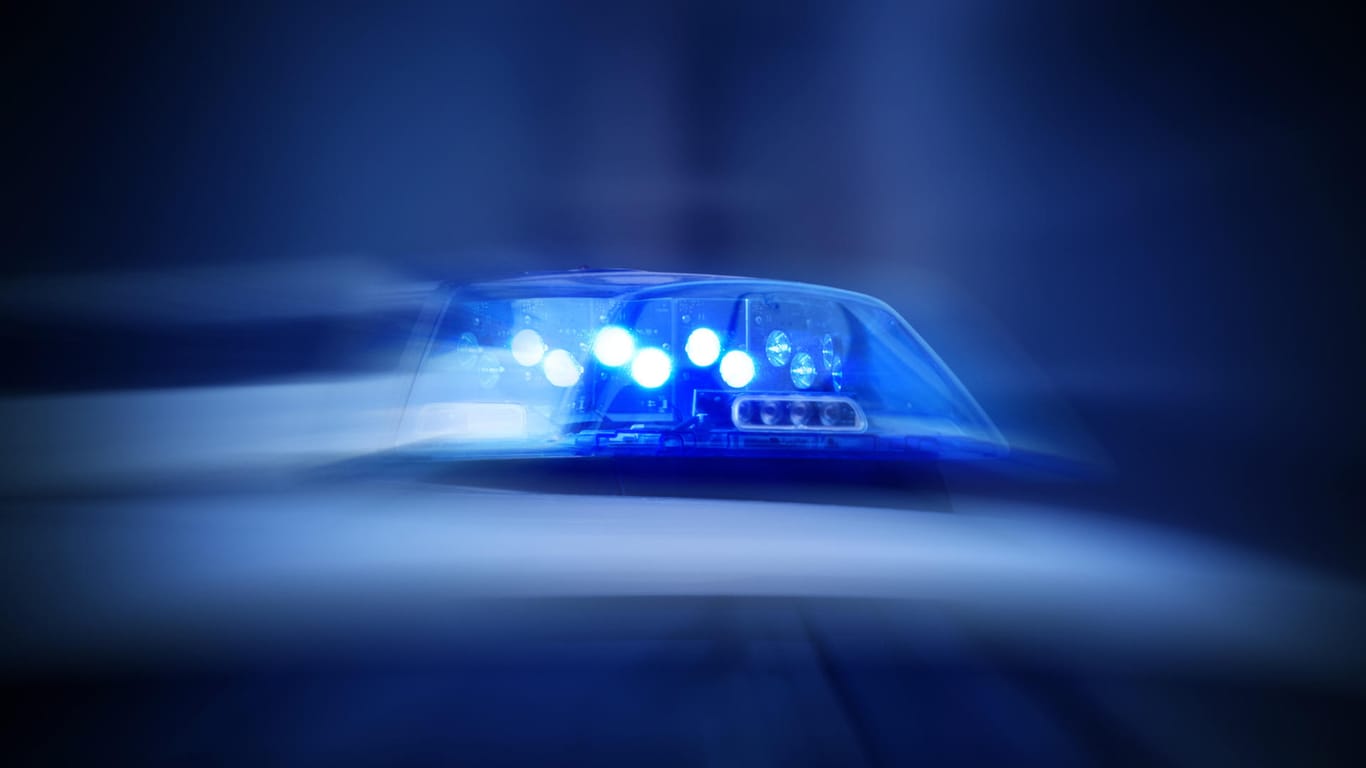 Polizei-Fahrzeug mit angeschaltetem Blaulicht: Mann soll Pferd mit Messerstichen getötet haben.