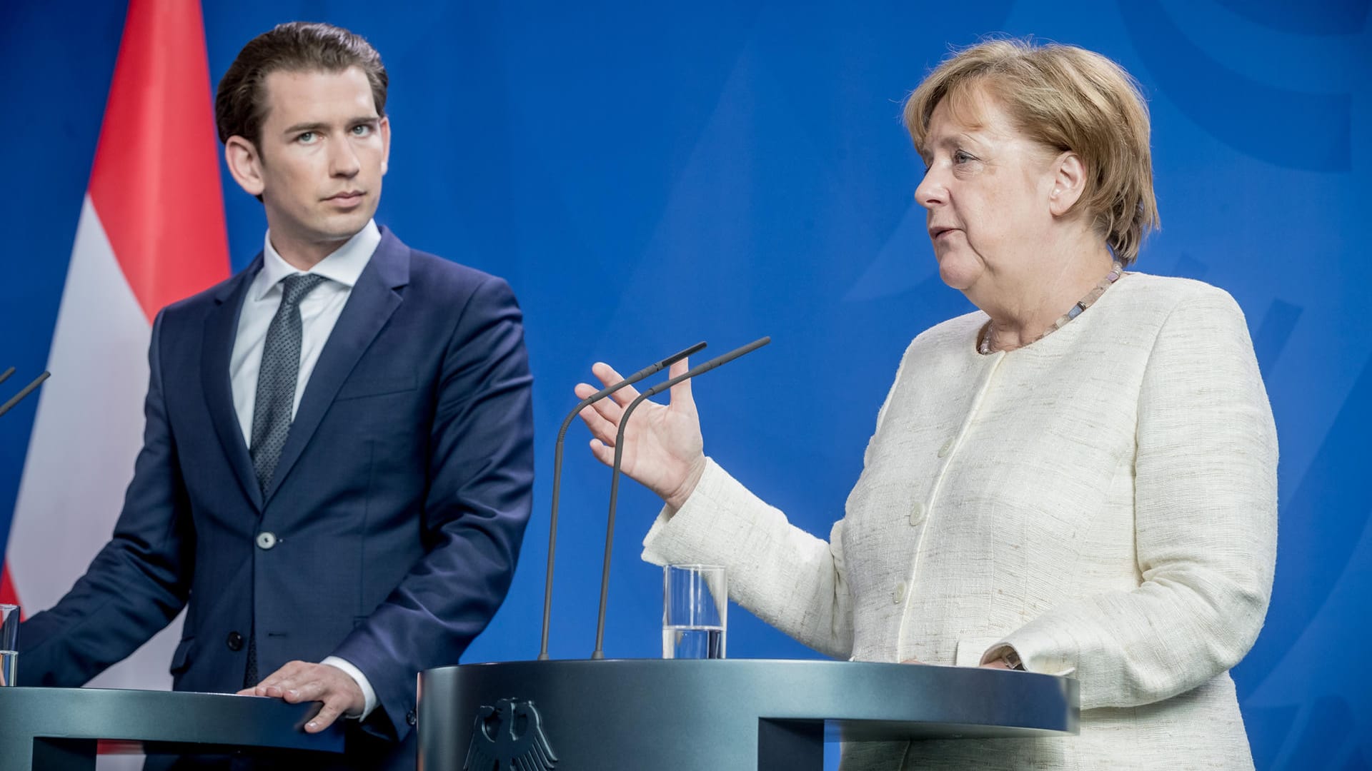 Die deutsche Kanzlerin Angela Merkel und ihr österreichischer Amtskollege Sebastian Kurz: Merkel hat bekräftigt, dass sie eine europäische Lösung in der Flüchtlingsfrage anstrebt.