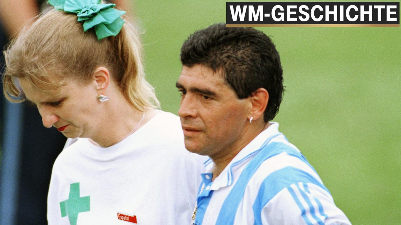 Argentiniens Superstar Diego Maradona wird nach dem Spiel gegen Nigeria zur Dopingprobe gebeten.