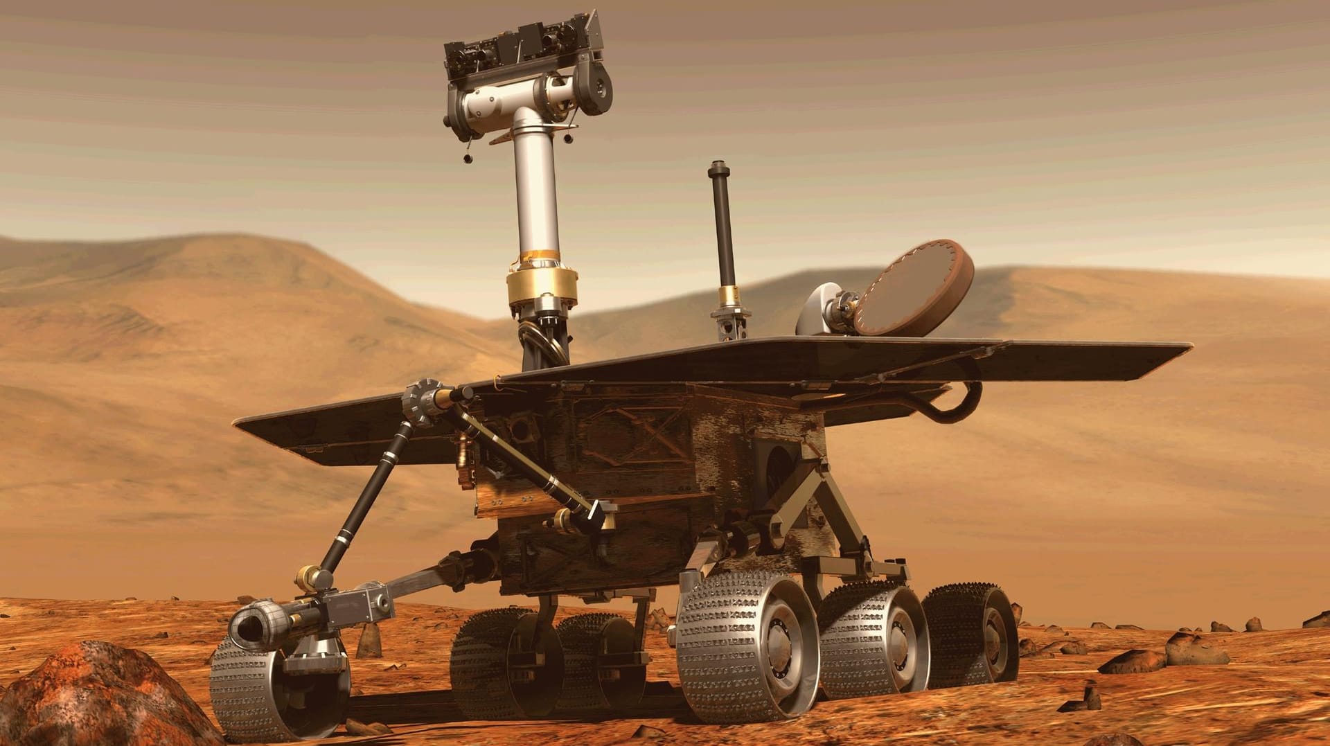 Ein undatiertes NASA-Handout zeigt eine Abbildung des Mars-Rovers "Opportunity": Der Staubsturm auf dem Mars wütet weiter.